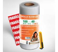 OFITURIA Papel Burbujas Embalaje 100cm x 40m - Kit Embalaje Completo con Cutter + 12 Etiquetas FRÁGIL - kit completo para mudanza, embalaje, plástico de burbujas