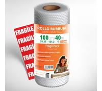 OFITURIA Papel Burbujas Embalaje 100cm x 40m - Pack Frágil con 12 Etiquetas FRÁGIL - ideal para embalaje, papel burbuja, mudanza, bubble wrap