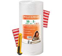OFITURIA Papel Burbujas Embalaje 50cm x 5m - Kit Embalaje Completo con Cutter + 12 Etiquetas FRÁGIL - kit completo para mudanza, embalaje, plástico de burbujas