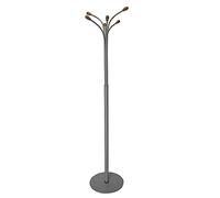 OFITURIA® Perchero de Pie Colgador de Ropa Metálico Color Plata con 6 Colgadores de Madera de Haya