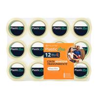 OFITURIA PlasticLess Precinto Transparente 36mm x 66m, Cinta de Embalar para Cajas, Envíos o Mudanzas, Alto Agarre, Cinta 36mm Utiliza un 25% Menos de Plástico vs 48mm (12 cintas)