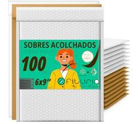OFITURIA Sobres acolchados burbuja mix 150x220 mm polietileno, kraft y blanco, sobres de envío autoadhesivos, embalajes acolchados resistentes para oficina, ecommerce y envíos (100 uds)
