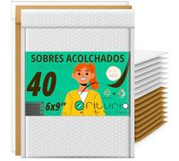 OFITURIA Sobres acolchados burbuja mix 150x220 mm polietileno, kraft y blanco, sobres de envío autoadhesivos, embalajes acolchados resistentes para oficina, ecommerce y envíos (40 uds)