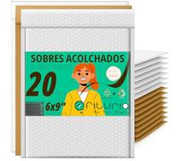 OFITURIA Sobres acolchados burbuja mix 150x220 mm polietileno, kraft y blanco, sobres de envío autoadhesivos, embalajes acolchados resistentes para oficina, ecommerce y envíos (20 uds)