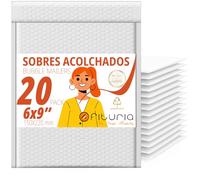 OFITURIA Sobres acolchados con burbujas 150x220 mm, polietileno blanco, sobres de envío con cierre adhesivo fuerte, resistentes al agua, ideales para ecommerce y oficina (20 uds)