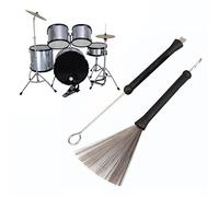 OFKPO 1 par Negro Metal + de Goma Accesorio de Tambor Retráctil Loop End Rock Jazz Drum Brushes Palillos con Mango de Goma Lisa