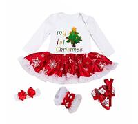OFKPO 4PCS Bebés Ropa Niñas Navidad Romper Santa del Partido del Vestido, 3-6 Meses