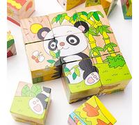 OFKPO Bloques de Rompecabezas de Madera, Juegos Educativo Montessori Puzzle de Cubos, Bloques de Rompecabezas de Animales, Regalos de Cumpleaños para Niños, Juguetes Niños 3 Años
