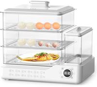 OFNHJK Vaporera de Alimentos de 800W, Vaporera Eléctrica de 24L con Pantalla Táctil, Vaporera de Cocina Saludable para Verduras y Carnes, Vapor Rápido, Reserva de 12 Horas y 12 Modos de Cocción White