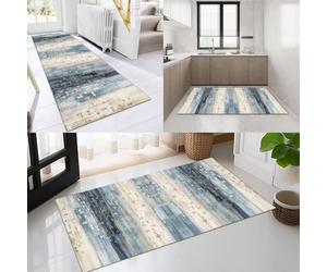 OFOFNG Alfombra Larga para Pasillo,Alfombra de Cocina,Pasillo,Antideslizante,modernidad Azúl Marrón 100x250cm,para Cocina,Dormitorio,Comedor,poliéster,Personalizable,por Metros