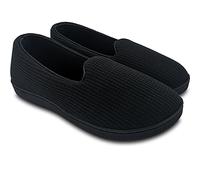 ofoot - Pantuflas de casa de espuma viscoelástica con gofres de algodón para mujer, zapatos de interior, forro de tela de rizo, espalda cerrada (Negro, 39/40 EU)