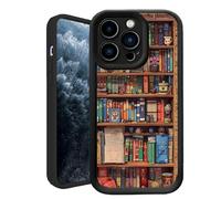 Oforest Alyova Book Phone Case, Bookshelf Phone Case, Shockproof TPU Protective Shell, Soft to The Touch, Tough Protection. Lightweight and Durable, Scratch-Resistant (Black, For iPhone 15PROMAX)