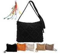Oforest Forcipower Minimalist Tassel Women's Clutch - Retro Cotton Rope Woven Bag, Summer Vacation Boho Beach Purse (black)