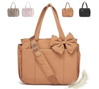 Oforest Luvy Bag, Lightweight Crush Bow Tote Bag for Women for Daily Use Work Travel, Lightweight Large Purses for Women (Brown)