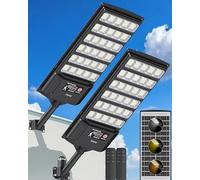 Ofuray Farolas Solares Exteriores, 6AH Potente Farola Solar con Sensor de Movimiento, Lámpara Regulable 3000K/4000K/6500K, Foco Solar Luz de Seguridad para Jardín, Patio, Tri-2P