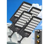 Ofuray Farolas Solares Exteriores, 6AH Potente Farola Solar con Sensor de Movimiento, Lámpara Regulable 3000K/4000K/6500K, Foco Solar Luz de Seguridad para Jardín, Patio, Tri-4P