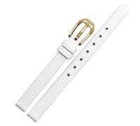 OFWAX Banda de reloj de cuero de vaca impresa en lagarto para un reemplazo de damas Mira la correa blanca roja ultra delgada 6 8 10 12 14 16 mm Entrega gratuita(White Gold Buckle,8mm)