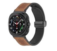 OFWAX Pulsera de silicona de cuero para Samsung Galaxy Watch Ultra 47mm banda magnética Correa deportiva para reloj ULTRA7 47mm sin espacios(Black Yellow)