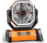 OGERY Ventilador de camping F6, ventilador portátil a pilas con batería recargable de 20000 mAh, linterna LED, control remoto y oscilante, 4 velocidades para tienda de campaña, viajes