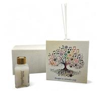 OGGETTANDO Ambientador con forma de árbol de la vida musical personalizable con caja. Ideal para nacimientos, bodas, bautizos, comuniones, graduaciones, confirmaciones, 18, 25 y 50 años, aniversarios