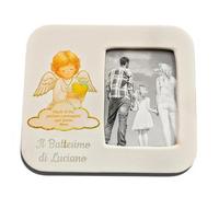 oggettando Portafotos de mesa con impresión de bautizo o comunión en caja de recuerdo para nacimiento, bautizo, comunión, confirmación personalizada (Ángel 562G Pers., 15 x 13 (Int. 7,5 x 10,5 cm))