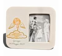 oggettando Portafotos de mesa con impresión de bautizo o comunión en caja de recuerdo para nacimiento, bautizo, comunión, confirmación personalizada (Ángel 563G Pers., 15 x 13 (int. 7,5 x 10,5 cm))