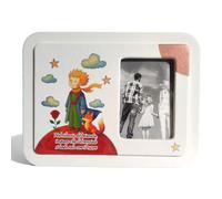 oggettando Portafotos de mesa de pequeño príncipe en caja de recuerdo útil para nacimiento, bautizo, comunión, confirmación (Picc. Príncipe planeta rojo, SF blanco, 21,5 x 16,5 cm)