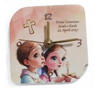 oggettando Reloj de mesa de comunión con crucifijo de pequeño príncipe en caja de regalo para nacimiento, bautizo, comunión, confirmación, personalizable, bimbos y niña con crucifijo Pers, 12 x 12 cm