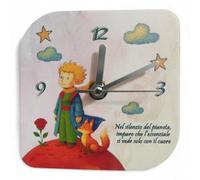 oggettando Reloj de mesa de comunión con crucifijo de pequeño príncipe en caja, ideal como recuerdo de nacimiento, bautizo, comunión, confirmación (Principito planeta rojo, 12 x 12 cm)