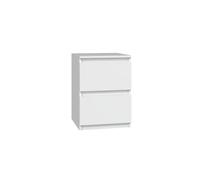Oggi Mesita de Noche con Dos Cajones 30x40x30 cm Minimalista Moderna de Tablero Laminado de 16 mm Diseño Salón Dormitorio Pasillo Sin Tiradores Blanco