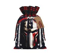 Ogniwo Bolsa de regalo con cordón, decoraciones de regalos para suministros de fiesta de Navidad, bolsas de regalo reutilizables de Xman, bandera de Estados Unidos con estampado espartano americano