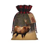 Ogniwo Bolsa de regalo con cordón, decoraciones de regalos para suministros de fiesta de Navidad, bolsas de regalo reutilizables de Xman, estampado de ciervo y alce