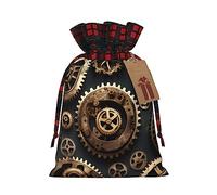 Ogniwo Bolsa de regalo con cordón, decoraciones de regalos para suministros de fiesta de Navidad, bolsas de regalo reutilizables de Xman, impresión de engranajes steampunk