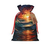 Ogniwo Bolsa de regalo con cordón, decoraciones de regalos para suministros de fiesta de Navidad, bolsas de regalo reutilizables de Xman, estampado de paisaje de atardecer en el océano