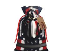 Ogniwo Bolsa de regalo con cordón, decoraciones de regalos para suministros de fiesta de Navidad, bolsas de regalo reutilizables de Xman, bandera de Estados Unidos con estampado espartano americano
