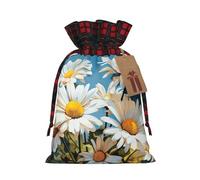 Ogniwo Bolsa de regalo con cordón, decoraciones de regalos para suministros de fiesta de Navidad, bolsas de regalo reutilizables de Xman, estampado floral de margaritas de verano