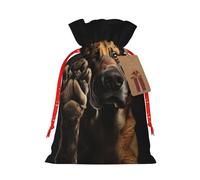 Ogniwo Bolsa de regalo con cordón, decoraciones de regalos para suministros de fiesta de Navidad, bolsas de regalo reutilizables de Xman, estampado de huellas de perro y mascota