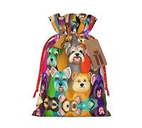 Ogniwo Bolsa de regalo con cordón, decoraciones de regalos para suministros de fiesta de Navidad, bolsas de regalo reutilizables de Xman, estampado de perros Schnauzer lindos al óleo