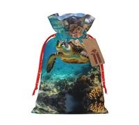 Ogniwo Bolsa de regalo con cordón, decoraciones de regalos para suministros de fiesta de Navidad, bolsas de regalo reutilizables de Xman, estampado de tortuga marina de Lord Howe Island