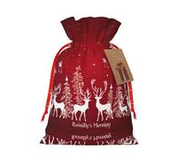 Ogniwo Bolsa de regalo con cordón, decoraciones de regalos para suministros de fiesta de Navidad, bolsas de regalo reutilizables de Xman, estampado de ciervo de paisaje de invierno