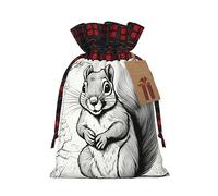 Ogniwo Bolsa de regalo con cordón, decoraciones de regalos para suministros de fiesta de Navidad, bolsas de regalo reutilizables de Xman, estampado de ardilla de dibujos animados