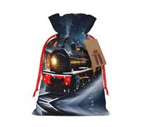 Ogniwo Bolsa de regalo con cordón, decoraciones de regalos para suministros de fiesta de Navidad, bolsas de regalo reutilizables de Xman, impresión de tren de ferrocarril