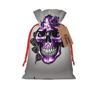 Ogniwo Bolsa de regalo con cordón, decoraciones de regalos para suministros de fiesta de Navidad, bolsas de regalo reutilizables de Xman, rosa morada y estampado de calavera