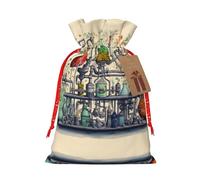 Ogniwo Bolsa de regalo con cordón, decoraciones de regalos para suministros de fiesta de Navidad, bolsas de regalo reutilizables de Xman, impresión de química