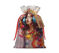 Ogniwo Bolsa de regalo con cordón, decoraciones de regalos para suministros de fiesta de Navidad, bolsas de regalo reutilizables de Xman, impresión musical colorida