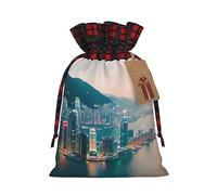 Ogniwo Bolsa de regalo con cordón, decoraciones de regalos para suministros de fiesta de Navidad, bolsas de regalo reutilizables de Xman, impresión de Hong Kong