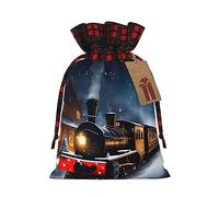 Ogniwo Bolsa de regalo con cordón, decoraciones de regalos para suministros de fiesta de Navidad, bolsas de regalo reutilizables de Xman, impresión de tren de ferrocarril
