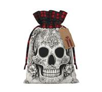 Ogniwo Bolsas festivas con cordón para regalo, bolsas de regalo de Navidad y cumpleaños, tamaño grande, bolsas de regalo de Navidad, calavera mexicana