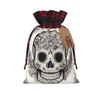 Ogniwo Bolsas festivas con cordón para regalo, bolsas de regalo de Navidad y cumpleaños, tamaño grande, bolsas de regalo de Navidad, calavera mexicana