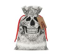 Ogniwo Bolsas festivas con cordón para regalo, bolsas de regalo de Navidad y cumpleaños, tamaño grande, bolsas de regalo de Navidad, calavera mexicana